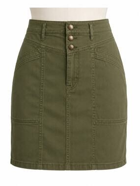 Knox Rose Olive Green Utility Denim Button Fly Mini Skirt - Size M